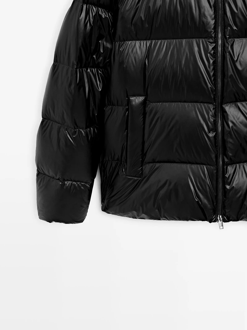 Water-repellent satin puffer jacket