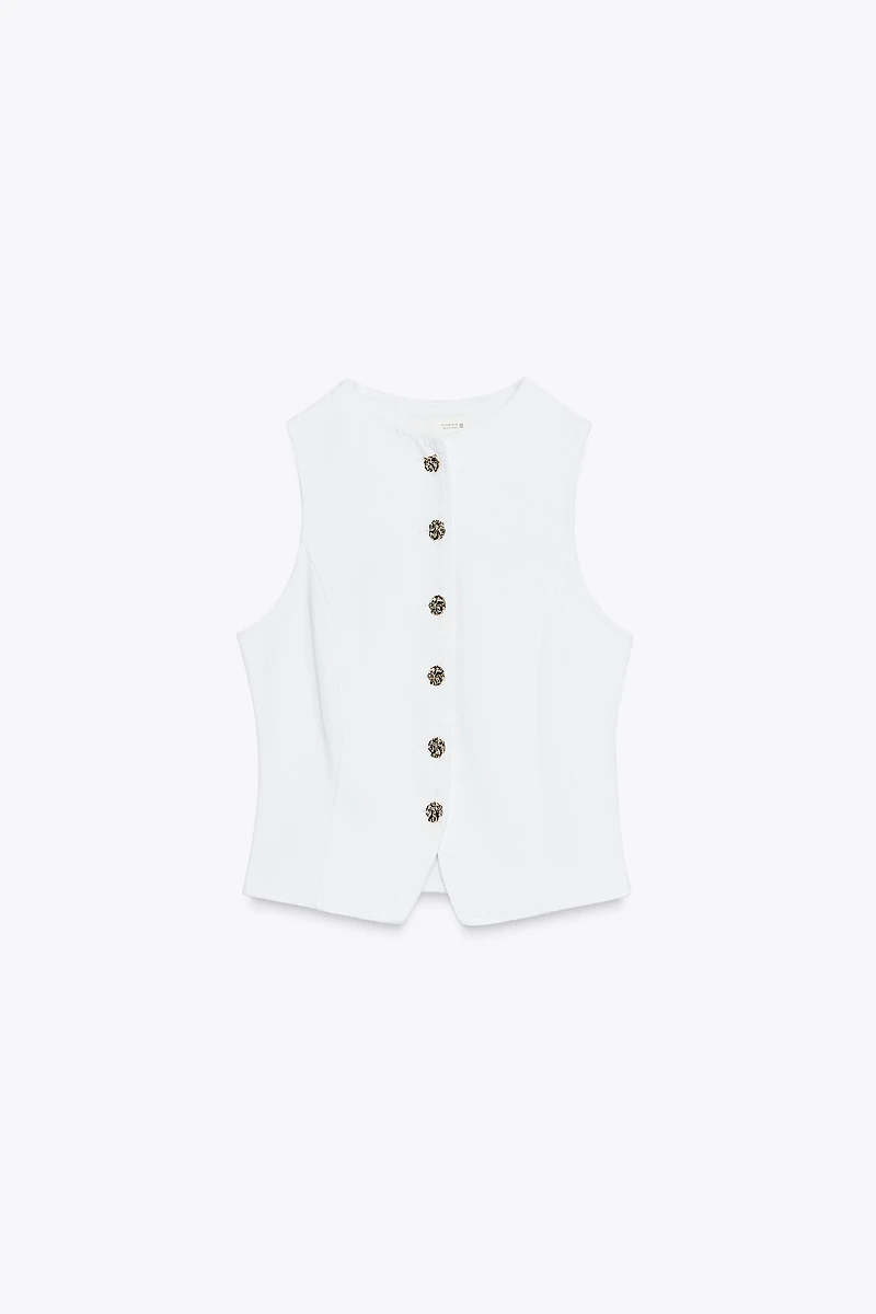 GILET Z1975 EN JEAN À BOUTON DORÉ