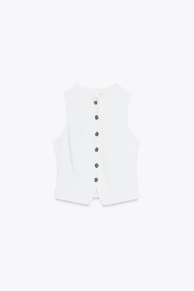 GILET Z1975 EN JEAN À BOUTON DORÉ