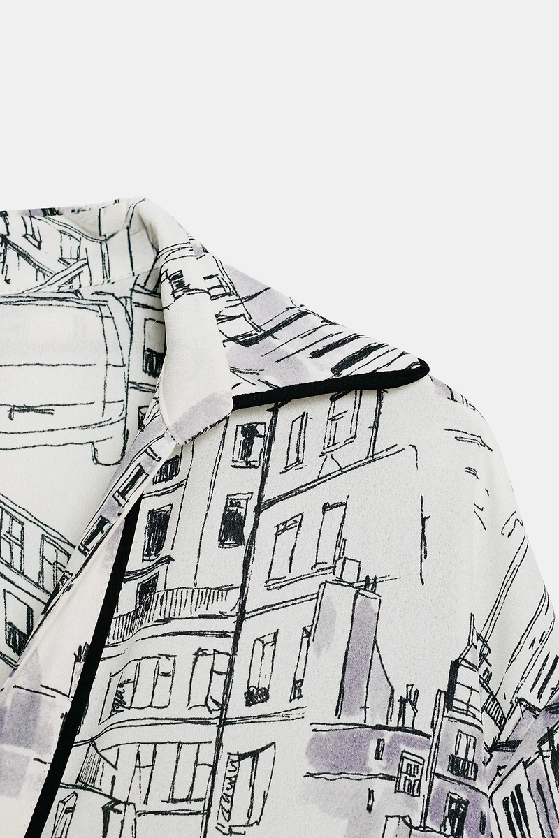 PRINTED BLOUSE WITH TRIM