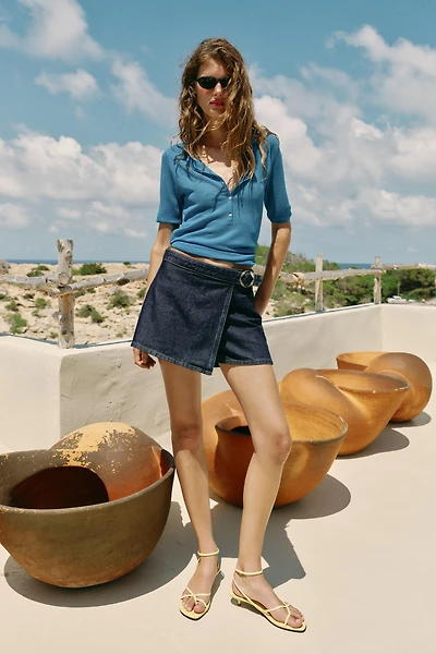 Z1975 WRAP DENIM SKORT WITH BUCKLE