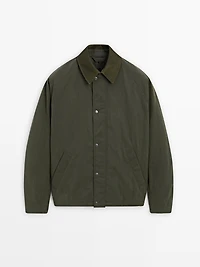 Jacket with leather collar detail