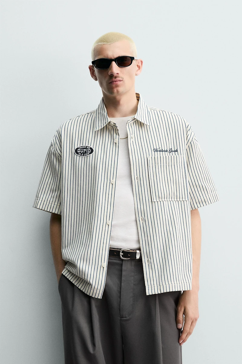CONTRAST STRIPED PATCH OVERSHIRT