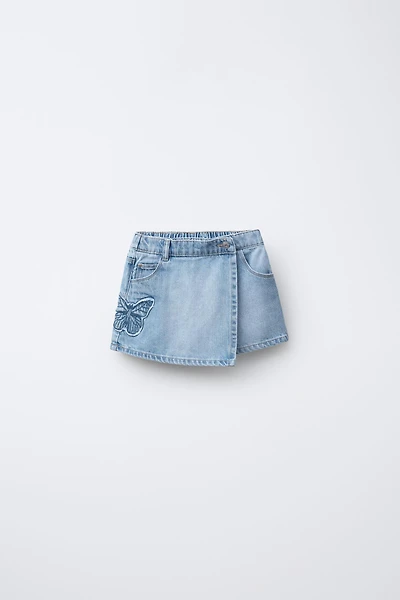 BUTTERFLY DENIM BERMUDA SKIRT