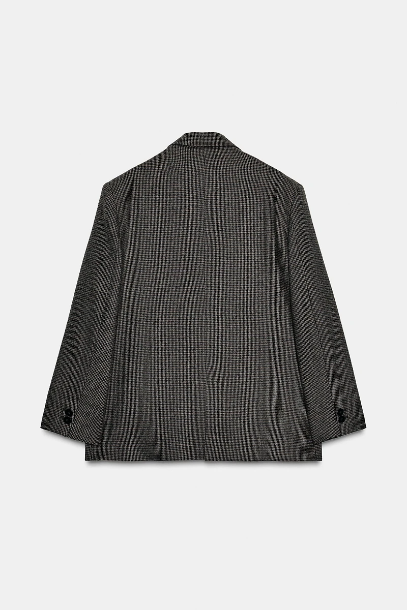 BLAZER CROISÉE OVERSIZE À CARREAUX AVEC LAINE