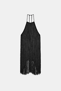 FRINGED VELVET HALTER TOP