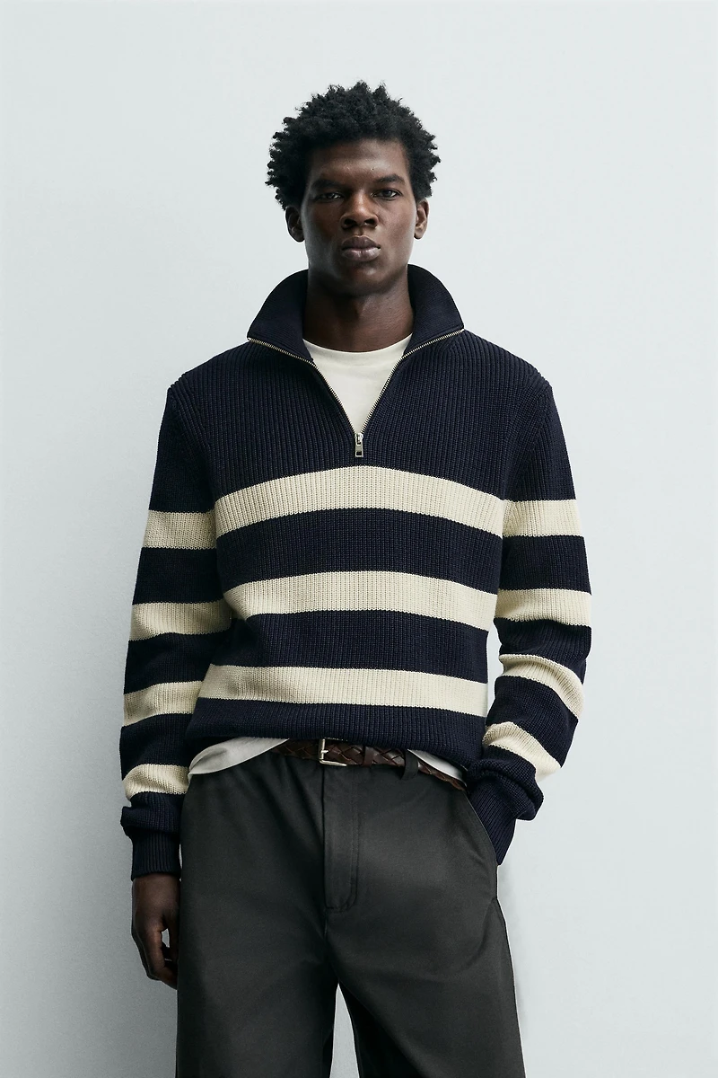 QUARTER-ZIP PURL KNIT SWEATER