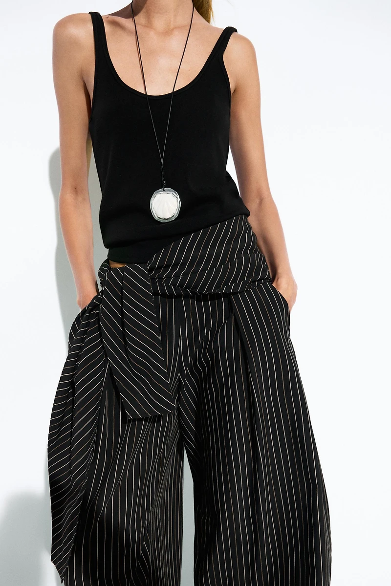 Striped barrel fit pants with scarf detail