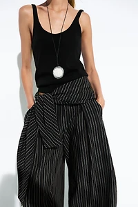Striped barrel fit pants with scarf detail