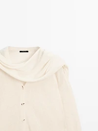 Linen blend knit cardigan with scarf