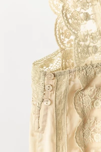 SATIN EFFECT PLEATED LACE TOP