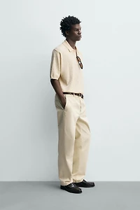 COTTON LINEN BLEND KNIT POLO