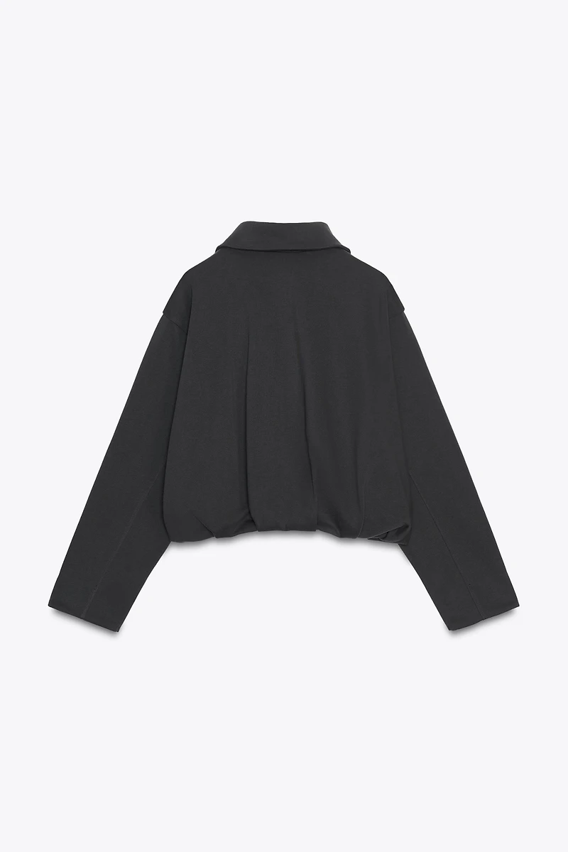 PLEATED FLEECE BOMBER JACKET
