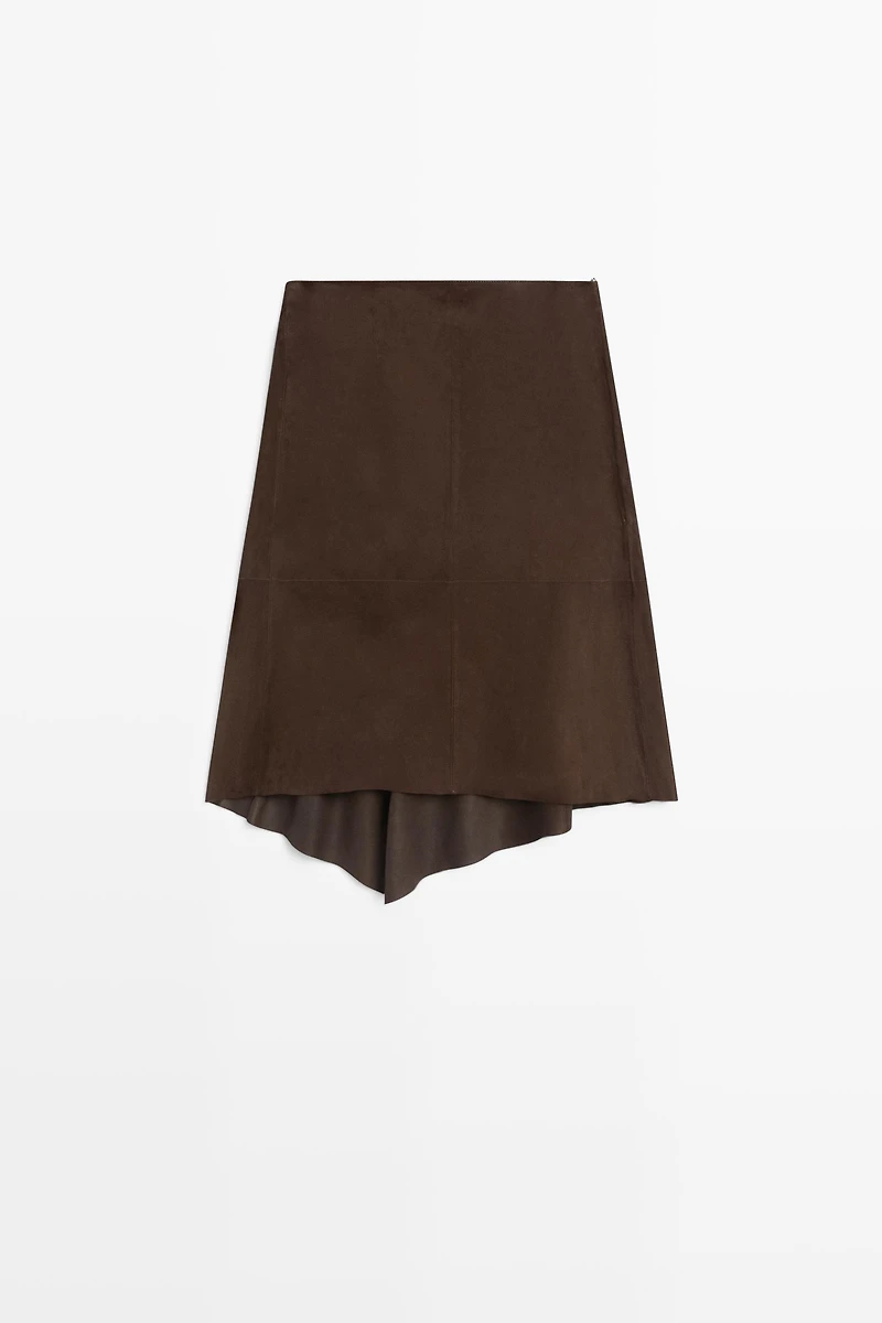 Jupe midi en daim avec détail volant