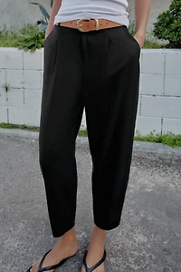 LINEN PANTS WITH BELT AND PLEATS