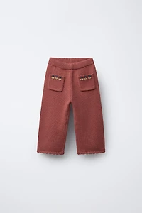 EMBROIDERED FLORAL KNIT PANTS