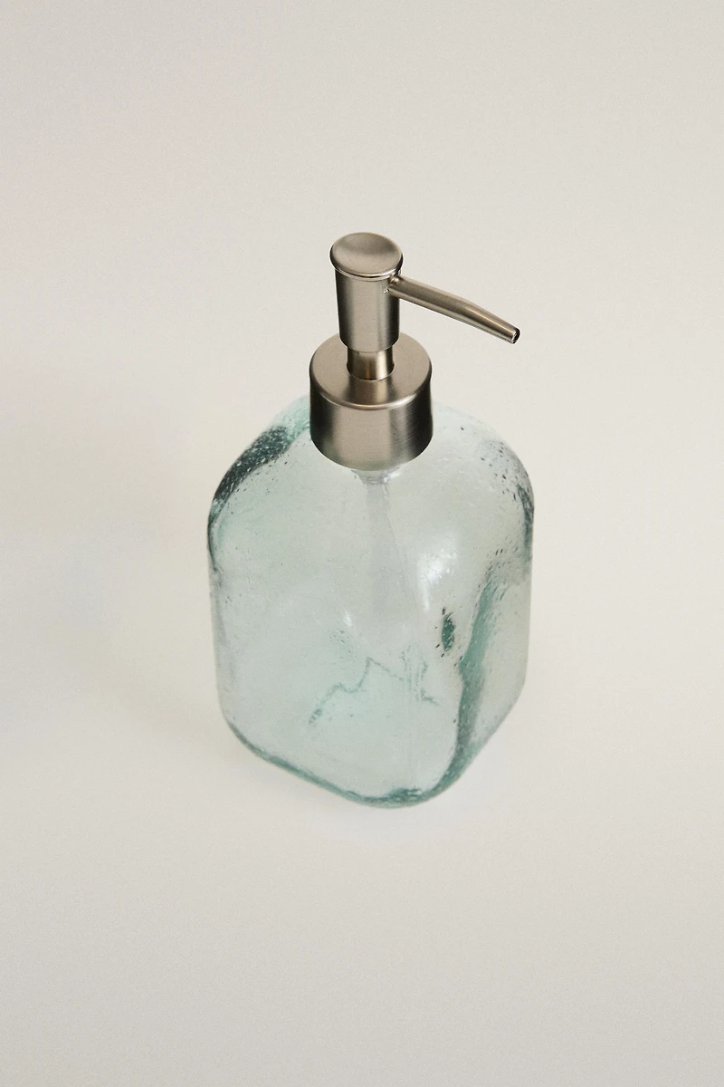 BLUE BUBBLE-EFFECT GLASS SOAP DISPENSER
