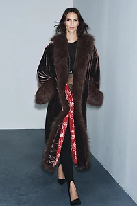 FAUX FUR PRINT VELVET COAT