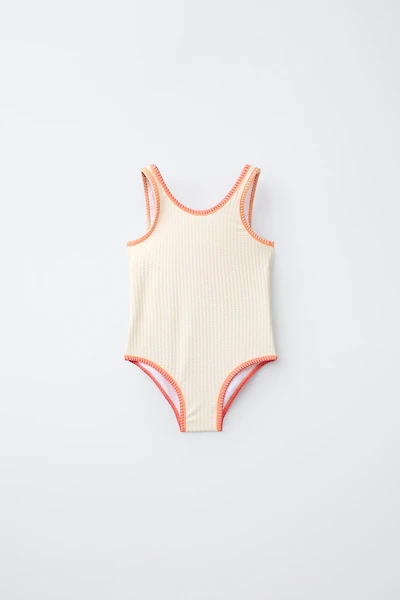 MAILLOT DE BAIN SEERSUCKER LISERÉS CONTRASTÉS 6-14 ANS
