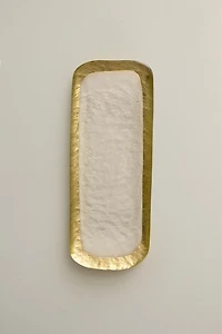 GOLD RIM GLASS SERVING DISH