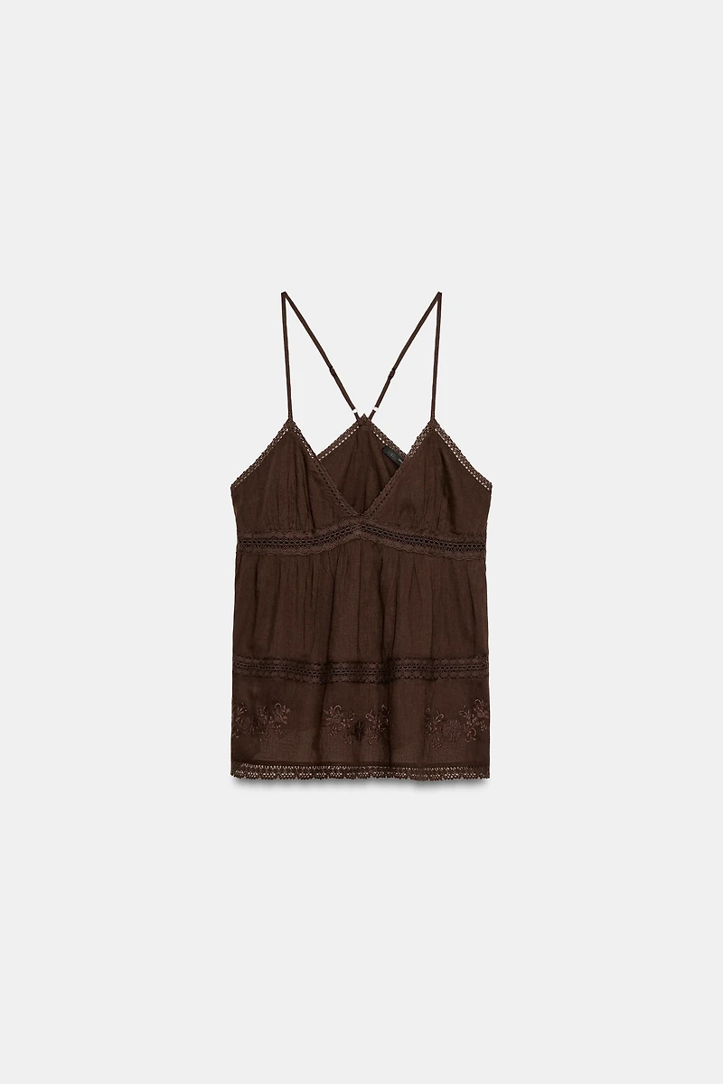 EMBROIDERED GAUZE CAMISOLE