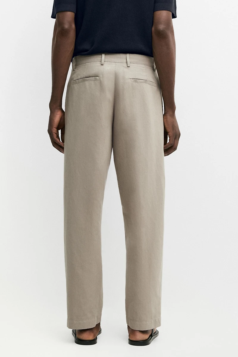 Straight-leg linen and cotton trousers with darts
