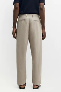 Straight-leg linen and cotton trousers with darts
