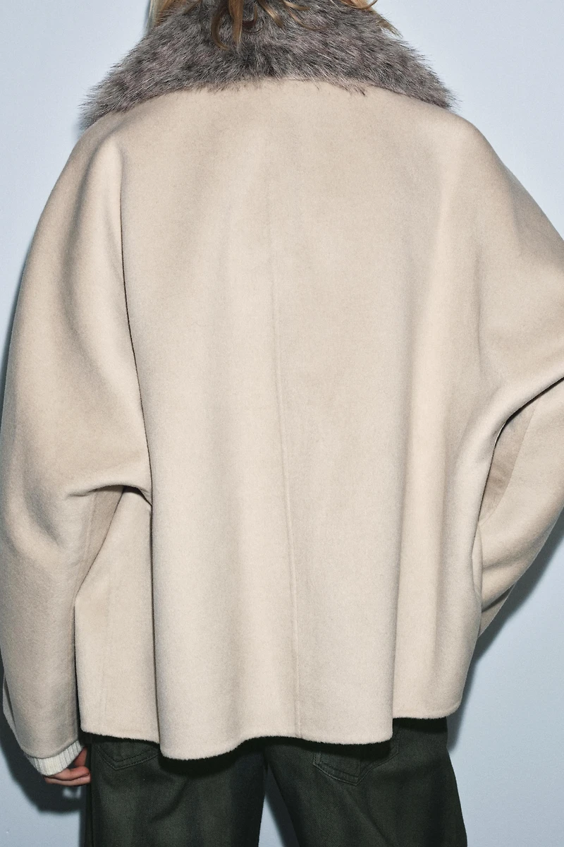 VESTE AVEC LAINE COL EFFET FOURRURE ZW COLLECTION