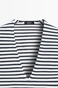 Striped V-neck knit sweater
