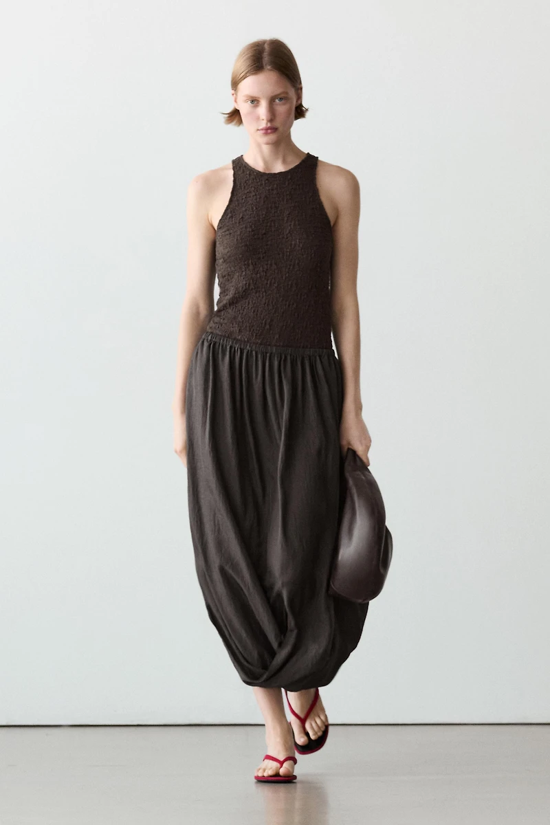 Jupe midi taille froncée