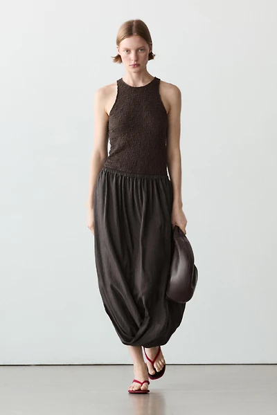 Jupe midi taille froncée
