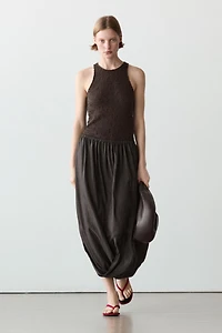 Jupe midi taille froncée