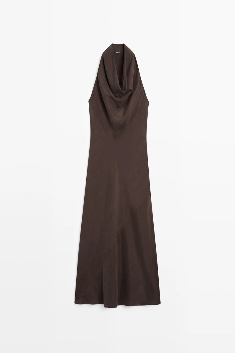 Draped neckline long dress