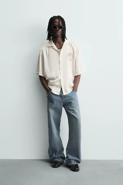 CONTRAST PRINT FLOWY SHIRT