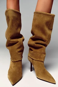 BOTTES À TALONS EN CROÛTE DE CUIR