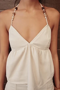 BEADED DENIM HALTER TOP