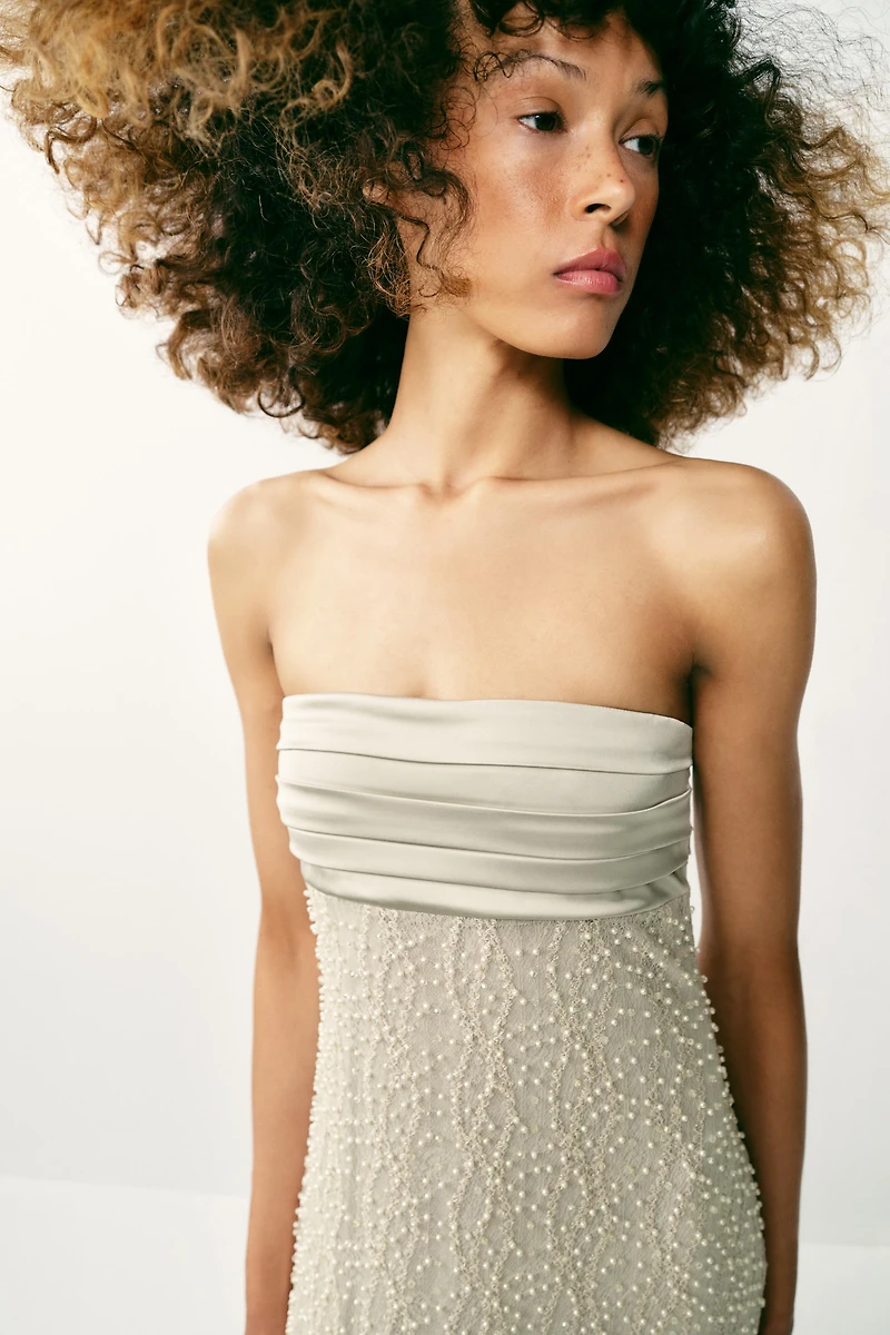BEADED STRAPLESS DRESS