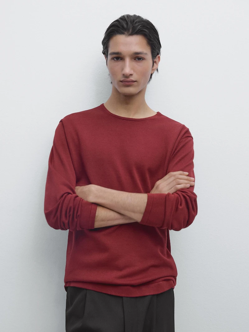 Cotton knit crew neck sweater