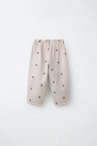 EMBROIDERED CHERRY BAGGY TWILL PANTS