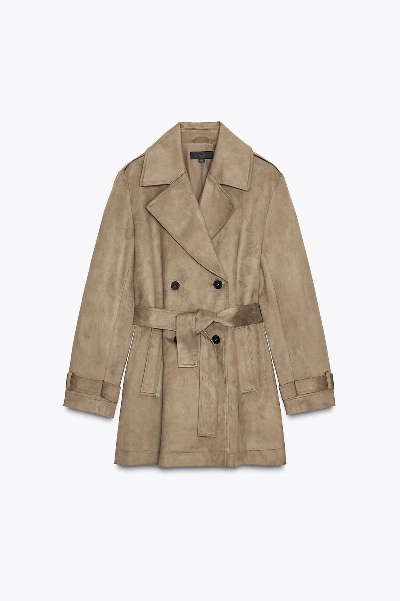 FAUX SUEDE TRENCH COAT