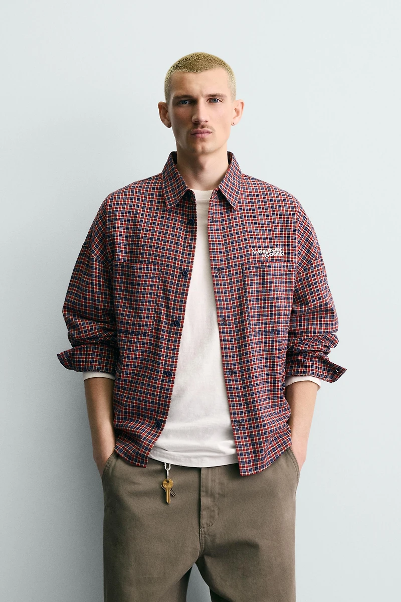 EMBROIDERED PLAID FLANNEL SHIRT