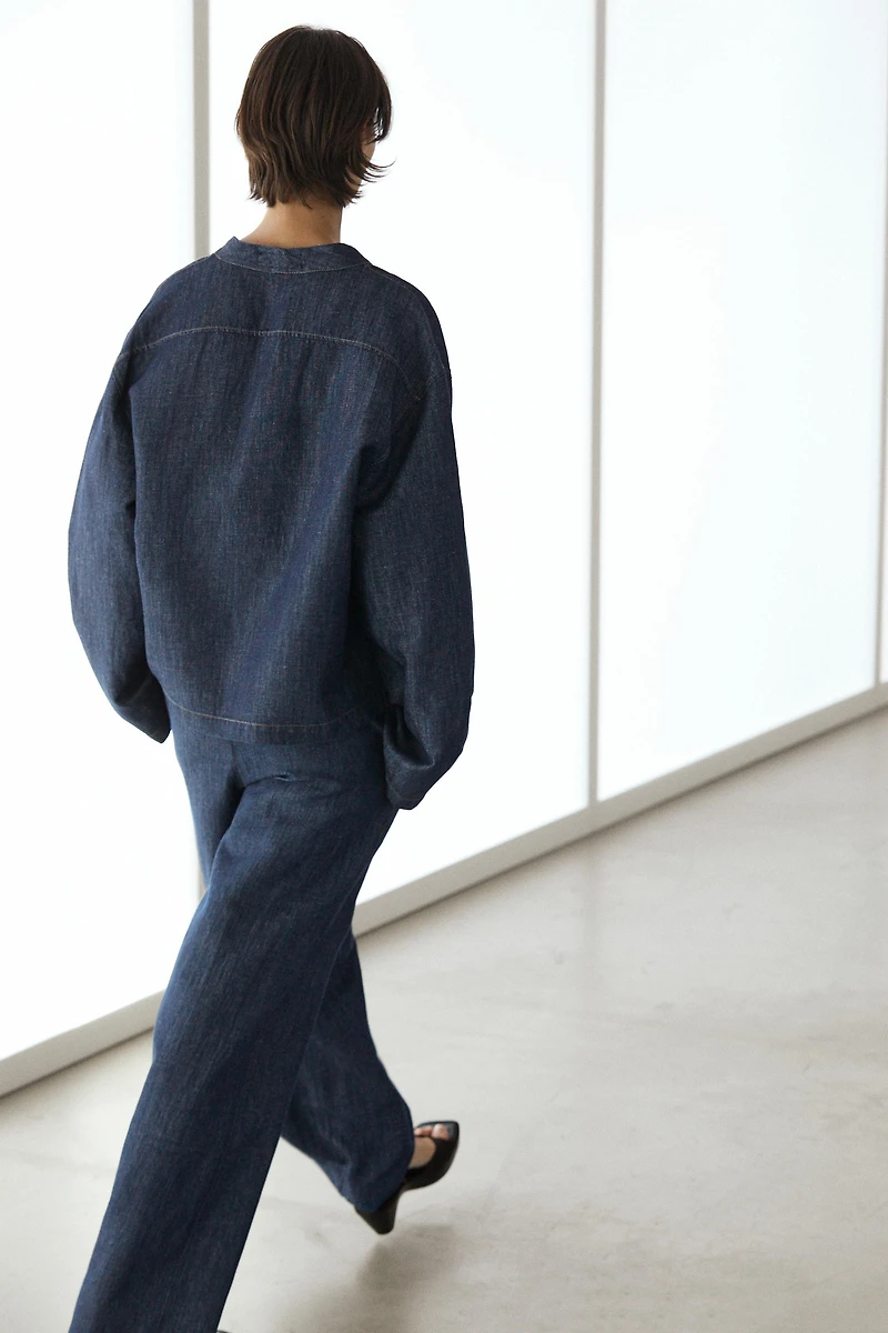 Total look linen blend denim shirt
