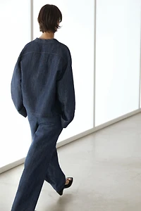 Total look linen blend denim shirt