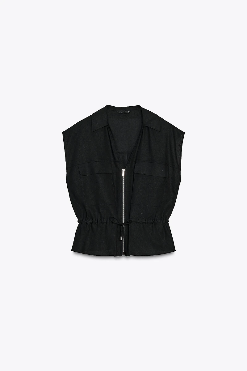 LINEN SAFARI BELTED TOP
