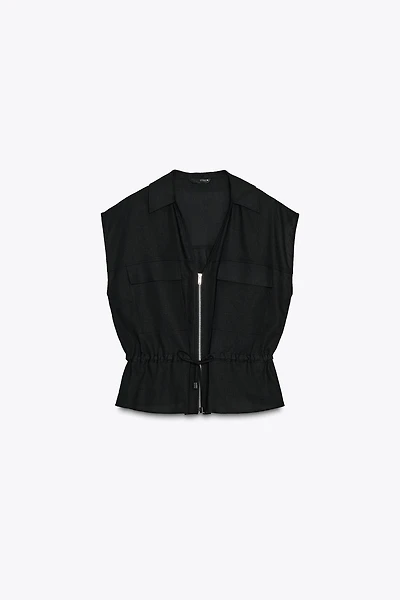 LINEN SAFARI BELTED TOP