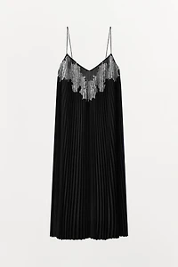 PLEATED DRESS WITH EMBROIDERY AND LACE