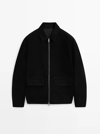 Suede leather zip-up jacket