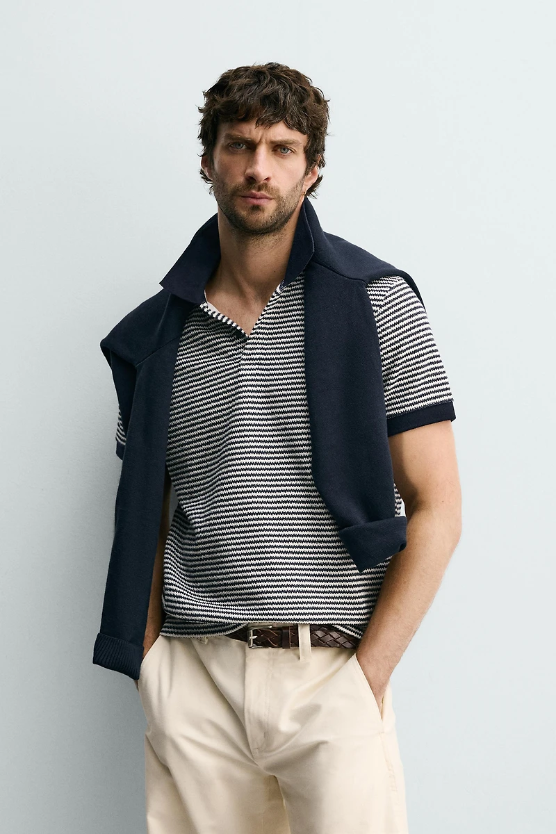 POLO REGULAR FIT STRUCTURÉ À RAYURES