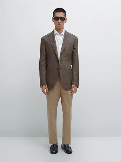 Cotton blend slim fit trousers