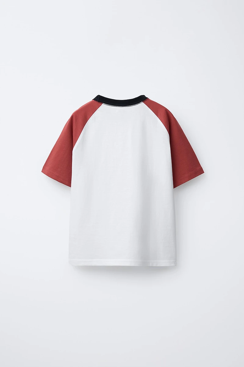 EMBROIDERED TEXT RAGLAN SLEEVE T-SHIRT